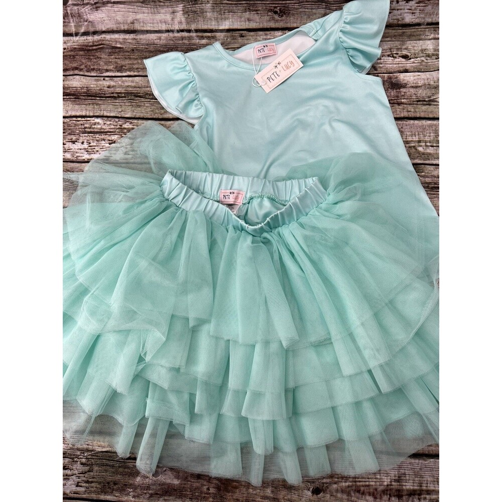 Pete + Lucy Aqua Ruffled Tulle Skirt Set Size 6X NEW Holiday Tutu Set